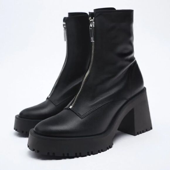 Zara Shoes - NWT Zara Zippered Leather Heeled Ankle Boots